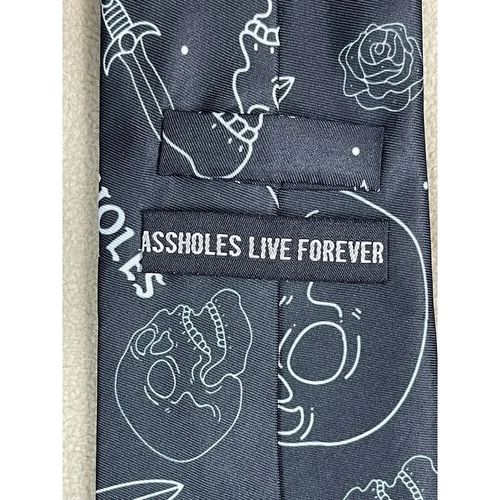 Assholes*s Live Forever Tie Black Skull Roses Sword‎ Adult